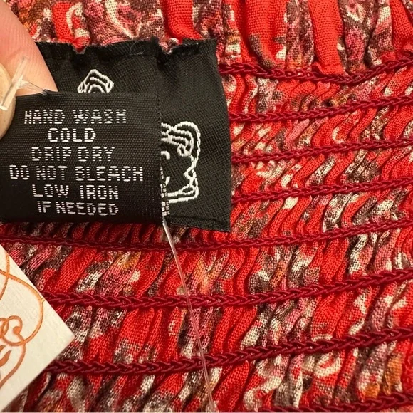 Angie Red Floral Print V-Neck Ruffle Hem Halter Bohemian Jumper Size Small - Picture 7 of 9